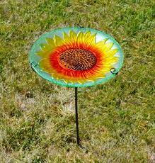Sunflower Embossed Glass Birdbath Staked