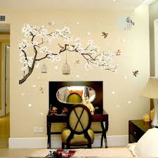 white blossom tree branch wall art