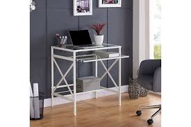 Modwdwrk small oakwood desk this small but sturdy desk fits comfortably in a living room or bedroom without taking up too much space, is crafted from smooth beautiful oakwood, and is easy to. Pennie Metal Glass Small Space Desk Ashley Furniture Homestore