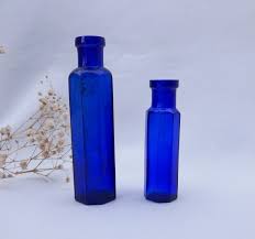 Octagonal Cobalt Blue Glass Bottle