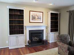 Two White Bookcases On Either Side Of A