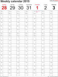 Weekly Calendar 2015 For Excel 12 Free Printable Templates