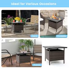 Wicker Side Table With Umbrella Hole