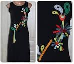 Mamatayoe Casual Black Jersey Dress With Fringes Applique Flower ...