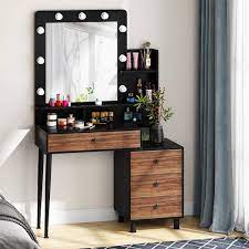 tribesigns virginia vine brown makeup vanity table with lighted mirror and 4 drawer 63 in x 15 7 in x 39 37 in