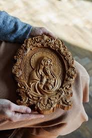 Blessed Virgin Mary Icon Natural Wood