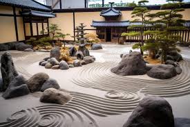 Japanese Zen Garden With Sand Patterns