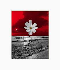 Black White Red Wall Decor Beach Flower