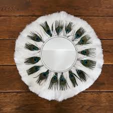 White Juju Hat Mirror Peacock Feather