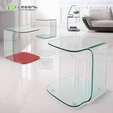 Small Bent Clear Glass Side Table Sets