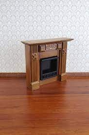 Dollhouse Small Fireplace Wood Walnut