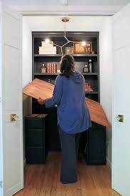 This simple yet stylish wood desk is easy to make and makes any home office pop! How To Turn A Closet Into An Office Nook Home Made By Carmona
