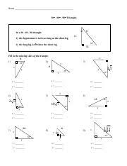 The most frequently studied right triangles, the special right triangles, are the 30, 60, 90 triangles followed by the picture below illustrates the general formula for the 30, 60, 90 triangle. 30 60 90 Triangles Worksheet Doc Name 30 60 90 Triangles 30 In A 30 60 90 Triangle Ll 1 The Hypotenuse Is Twice As Long As The Short Leg 60 2 The Long Course Hero