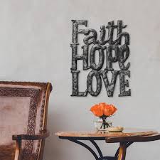 Global Craft Indoor Outdoor Faith Hope Love Inspirational Haitian Steel Drum Wall Art Grey Metal