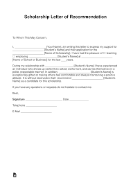 Free Recommendation Letter For Scholarship Template With