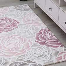Teppich rosa gallery of teppich rosa blumen beliebt vorwerk teppich. Moderner Wohnzimmer Teppich Rosen Muster In Rosa Grau Creme Vimoda Homestyle
