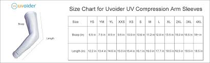 Size Chart For Uvoider Uv Compression Arm Sleeves The