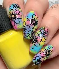 nail art pastel rainbow flower power