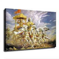 Amazon.com: Lord Krishna and Arjuna on Chariot During Mahabharata War  Poster Picture Art Print Canvas Wall Art Home Living Room Decor Mural  (Framed,20x30 inch): Posters & Prints