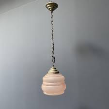 Art Deco Hanging Lamp In Pink Glass For