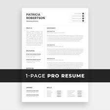 Professional 1 Page Resume Template Modern One Page Cv Word Mac Pages Minimalist Design Developer Designer Marketing Patricia