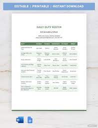 duty roster template 19 free word