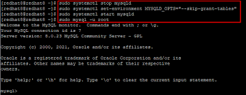 how to reset mysql root pword on red
