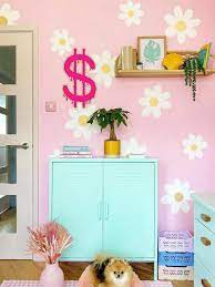 1pc Pink Dollar Sign Wall Sticker Gold