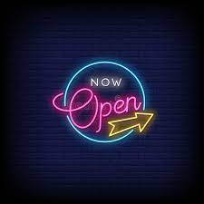 now open neon signs style text vector