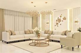 white and gold theme living room