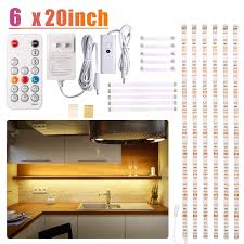 Under Cabinet Led Lighting Kit 6 Pcs Led Strip Lights With Remote Control Dimmer And Adapter Dimmable For Kitchen Cabinet Counter Shelf Tv Back Showcase 2700k Warm White Bright Timing