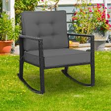 Patio Rattan Rocker Outdoor Glider Rocking Chair Cushion Lawn Black