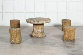 French Faux Bois Stone Garden Table And