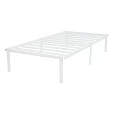 white steel slat bed frame twin