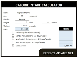 calorie intake calculator excel templates