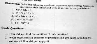Solve The Following Quadratic Equations