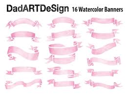 Pink Watercolor Ribbon Banners Dadartdesign