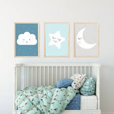 Nursery Art Prints Moon Cloud And Star