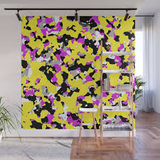 Yellow Pink Black Camouflage Wall Mural