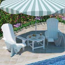Wiawg 32 In White Outdoor Coffee Table Round Hdpe Table With Umbrella Hole Weather Resistant Large Side Table 2 4 Seat