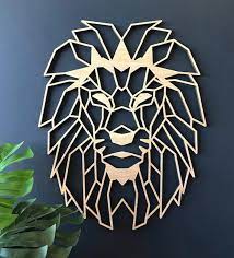 Geometric Lion Head Wooden Wall Art