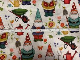 Garden Gnomes Fabric Novelty Fabric