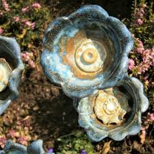 Set Of 5 Blue Ceramic Flowers The