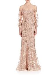 Teri Jon Off The Shoulder Sequin Lace Gown Champagne
