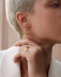 Ottoman Hands Goddess Demeter Coin Stud Earrings