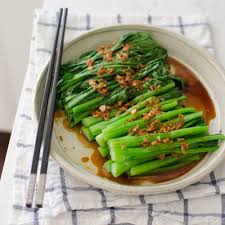 blanched choy sum with garlic sauce