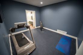 75 gray home gym with blue walls ideas