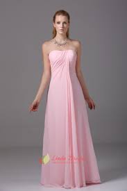 Strapless Empire Waist Gown Floor Length Pink Chiffon Bridesmaid Dress