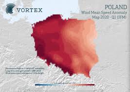 Poland map and satellite image. 1q 2020 Anomaly Wind Map Poland Vortex