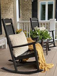 Front Porch With Black Rocking Chairs